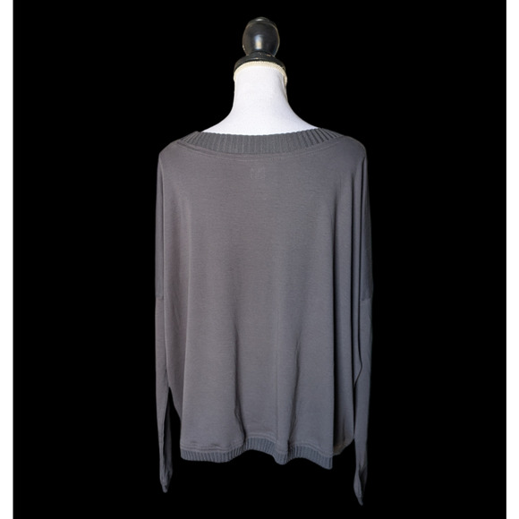 Planet Lauren G Gray Oversized Knit Collar Pima Cotton Modal T Shirt OSFM - Picture 2 of 7